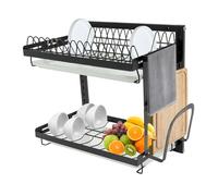 Vaschetta scolapiatti a parete a 2 livelli, in acciaio inox, a 2 livelli, con porta utensili e porta coltelli, portata totale 50 kg, colore nero, accessori da cucina