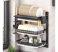 Vaschetta scolapiatti a Parete a 2 Livelli, in Acciaio Inox, a 2 Livelli, Scolapiatti da Cucina di Grande capacità, per Piatti, Ciotole, Tazze, cucchiai e forchette,Nero,3Tier 38cm