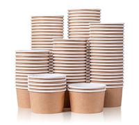 Vaschette di carta per gelato e zuppe, 100 pezzi, 163 ml, marrone kraft, bicchieri di carta per snack caldo/freddo, bicchieri usa e getta, ciotole per gelato e zuppe