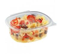 Vaschette ovali in PET - cc 1000 - Scatola da 50 vaschette trasparenti usa e getta con coperchio unito - Contenitori monouso di plastica con chiusura incernierata ed ermetica - Ideali per conservare in frigorifero frutta, pasta ed insalata ed utilizzabili come porta frutta, porta pasta ed insalatiera