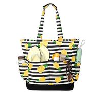 VASCHY Borsa da spiaggia, resistente all'acqua, grande borsa da donna, pieghevole, leggera, borsa a tracolla estiva con chiusura a cerniera e multi-tasche per vacanze, viaggi, spiaggia, piscina