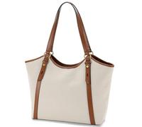 VASCHY Borsa Donna Elegante - Tote Bag Università, Borsa a Spalla, a Mano, Shopping Bag, per PC, Lavoro, Ufficio, Scuola, Business - Beige