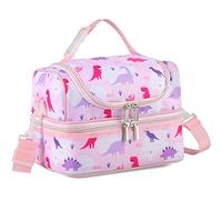 VASCHY Borsa termica per il pranzo per ragazze, borsa da pranzo portatile con scomparti separati riutilizzabile borsa da pranzo con tracolla regolabile scuola e picnic (Dinosauro rosa)