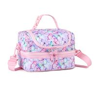 VASCHY Borsa termica per il pranzo per ragazze, borsa portatile per il pranzo con scomparti separati, riutilizzabile, con tracolla regolabile, per scuola e picnic (farfalla rosa), farfalla rosa
