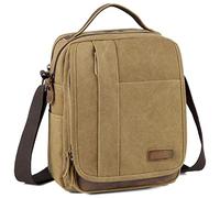 VASCHY Borsa Uomo Tracolla, Borsello Uomo Vintage Borsa Messenger Piccola Borsa a Spalla Tela Pelle Borsa Donna Borsello Uomo Tracolla per Scuola Lavoro Sport Borsa da Viaggio Cachi