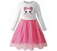 VASCHY Vestito Bambina, Abito Cerimonia Elegante Principessa in Cotone, Manica Lunga 3-9 Anni