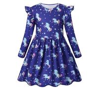 VASCHY Vestito Bambina,Vestiti Bambina Vestito Ragazza Manica Lunga Abito Stampa Abiti Cotone Cartoon Animale Moda Vestiti Primavera Estivo Festa Compleanno per Regazze Bambini 3-9 Anni