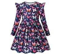 VASCHY Vestito Bambina,Vestiti Bambina Vestito Ragazza Manica Lunga Abito Stampa Abiti Cotone Cartoon Animale Moda Vestiti Primavera Estivo Festa Compleanno per Regazze Bambini 3-9 Anni