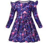 VASCHY Vestito Bambina,Vestiti Bambina Vestito Ragazza Manica Lunga Abito Stampa Abiti Cotone Cartoon Animale Moda Vestiti Primavera Estivo Festa Compleanno per Regazze Bambini 3-9 Anni