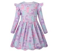 VASCHY Vestito Bambina,Vestiti Bambina Vestito Ragazza Manica Lunga Abito Stampa Abiti Cotone Cartoon Animale Moda Vestiti Primavera Estivo Festa Compleanno per Regazze Bambini 3-9 Anni