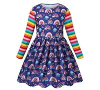 VASCHY Vestito Bambina,Vestiti Bambina Vestito Ragazza Manica Lunga Abito Stampa Abiti Cotone Cartoon Animale Moda Vestiti Primavera Estivo Festa Compleanno per Regazze Bambini 3-9 Anni