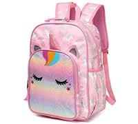 VASCHY Zaino leggero da 11,5 litri per ragazzi e ragazze, resistente all'acqua, con cinghia toracica riflettente con tasche elastiche per bottiglie per l'asilo, Unicorno glitterato, Taglia unica,