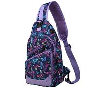 VASCHY Zaino Monospalla Donna, Borsello Donna Tracolla Borsa Donna Vintage Monospalla Donna Casual Impermeabile Borsa a Spalla per Viaggio, Ciclismo,Lavoro,Sport,Bicicletta Viola Farfalle