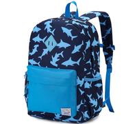 VASCHY Zaino scolastico per bambini, per ragazzi e ragazze, zaino per bambini con fibbia sul petto, Squalo blu, Requin Bleu, Zaino daypack
