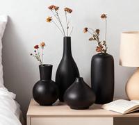 VASETOPIA Vasi in Ceramica, Set di 4 Vaso Nero Decorativo per Camera da Letto, Soggiorno (08 Nero)