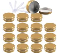 vasetti cosmetici 48 barattoli di alluminio rotondi vuoti blu da 10 ml con coperchi a vite barattoli di stoccaggio contenitori for cosmetici vasi con 6 spatole(Gold,15ml)