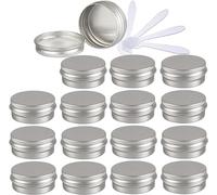 vasetti cosmetici 48 barattoli di alluminio rotondi vuoti blu da 10 ml con coperchi a vite barattoli di stoccaggio contenitori for cosmetici vasi con 6 spatole(Silver,15ml)