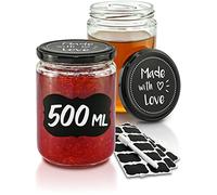 Vasetti di Vetro per Conserve 500 ml - 12 Vasetti per marmellata con coperchi a vite - Con etichette e penna - Ermetici - Lavabili in lavastoviglie - Ideali da regalare.