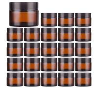 Vasetti di vetro rotondi ambrati IRON BILL da 1 oz con rivestimento interno e coperchi neri (24 pezzi) Contenitori vuoti per creme, fiale cosmeti