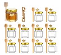 Vasetti Miele,10Pack 1.5 oz Esagonale Vasetti di Vetro Miele con Dippers di Legno,Mini Vasetti per Miele,Vasetti da Miele in Vetro,Perfetto per Bomboniere per la Doccia del Bambino,Bomboniere di Nozze