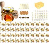 Vasetti Miele, Piccoli Barattoli Bomboniere Ber la Comunione, Vasetto per Miele Bomboniere, Barattolini Miele Sacchetti Organza, Nastrino Oro per Battesimo Comunione Cerimonia Natale, 40 Pezzi 45ml