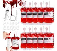 Vasetti per Halloween, 10 sacchetti di sangue per Halloween, da 350 ml, da riempire, sacca di sangue da bere con siringa, adesivi per il tipo di sangue, decorazione per Halloween, sacchetto di sangue