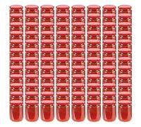 Vasetti per Marmellata in Vetro con Coperchio Rosso, con Chiusura Ermetica e Ampia Apertura, Vasetti per Marmellata, Barattoli Vetro con Coperchio, Adatti per Conserve e Yogurt, 230 ml, Set 96 Pezzi