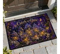 Vasetti Zerbino con scritta "Welcome", motivo floreale mistico e fantasioso, con stelle cadenti, viola, antiscivolo, per pavimento, decorazione per esterni, porta d'ingresso, patio, 73 x 43 cm