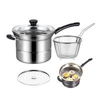 Vasetto da forno per friggere profondo, multiuso in acciaio inossidabile, con coperchio, utensile da cucina multifunzione per friggere, bollente, tagliatelle a vapore, verdure, stufati, piatti in