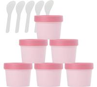 vasetto per cosmetici, 6 barattoli di plastica vuoti for maschera facciale rosa da 200 ml, bocca larga, con coperchi e spatole(Pink,100ml)
