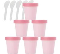 vasetto per cosmetici, 6 barattoli di plastica vuoti for maschera facciale rosa da 200 ml, bocca larga, con coperchi e spatole(Pink,200ml)