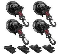 Vashly Ancoraggio a ventosa resistente, 4 pezzi, forti ventose con ganci e 4 clip per teloni, presa di blocco per legare auto, tenda, barca, campeggio trappola