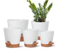 Vasi autoinnaffianti Vasi per piante da interno, vasi per piante da fiore con foro di drenaggio e serbatoio Vaso di plastica bianco per piante grasse Decorazioni moderne/idea regalo 5 Confezioni