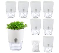 Vasi autoirriganti per piante da interno, vasi da fiori all'aperto, confezione da 8 piccoli vasi da fiori da 3,2 pollici, vasi da fiori con pietre decorative, vaso da fiori, per interni, mini vasi da fiori per interni, bianco