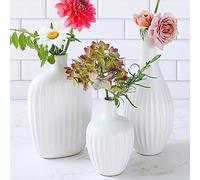 Vasi bianchi minimalisti in ceramica testurizzata (set da 3) - Vasi Boho per erba della pampa, eucalipto, fiori secchi e piante | decorazione per mensole, decorazione per caminetto, centrotavola