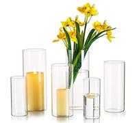 Vasi Cilindrici di Vetro Per la Decorazione Della Tavola, Hewory 6pcs Clear Vase Set Per Eventi di Nozze Centrotavola, Portacandele Uragano Per le Candele Galleggianti Pilastro, Fiori Vaso Home Decor