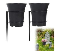 Vasi da cimitero in metallo con picchetti, 2 pezzi, con picchetto, base in metallo e vaso di plastica, supporto per fiori commemorativi, decorazioni per tomba, prato, cortile, funerale all'aperto (XL)