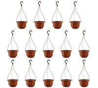 Vasi da fiori da appendere in plastica, 14 cestini rossi con ganci, perfetti per balcone e decorazione del giardino (D)