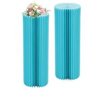 Vasi da fiori in cartone pieghevole,2 supporti cilindrici rotondi blu,Colonne di carta nero piedistalli cilindrici,supporto per fiori in Cartone Verde/rosso/giallo(Blu,H 100cm/39.4in)