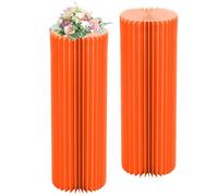 Vasi da fiori in cartone pieghevole,2 supporti cilindrici rotondi blu,Colonne di carta nero piedistalli cilindrici,supporto per fiori in Cartone Verde/rosso/giallo(Arancia,H 100cm/39.4in)