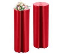 Vasi da fiori in cartone pieghevole,2 supporti cilindrici rotondi blu,Colonne di carta nero piedistalli cilindrici,supporto per fiori in Cartone Verde/rosso/giallo(Rosso,H 100cm/39.4in)