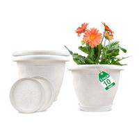 Vasi da fiori in plastica per piante da interno, confezione da 3 vasi bianchi da 25 cm, con foro di drenaggio e vassoio, vaso decorativo moderno grande con sottovaso, per piante da interno ed esterno,
