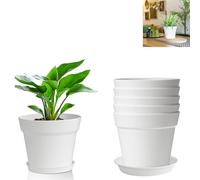 Vasi da Fiori in Plastica, Set di 6 Vasi da Fiori in per Erbe Aromatiche, Vaso da Fiori in Plastica da 8,8 cm con Sottovaso, Vasi per Piante, per Piante Grasse e Cactus, Bianco