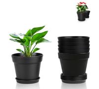 Vasi da Fiori in Plastica, Set di 6 Vasi da Fiori in Plastica per Erbe Aromatiche, Vaso da Fiori in da 8,8 cm con Sottovaso, Vasi per Piante, per Piante Grasse e Cactus, Nero