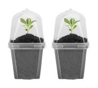 Vasi da giardinaggio in plastica trasparente con cupola per umidità, 7,6 cm, scatola di propagazione con coperchio, per piante grasse e erbe, design (2 pezzi)
