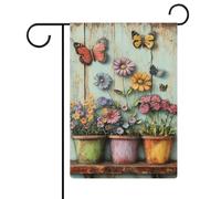 Vasi di fiori colorati con farfalle bandiera da giardino stagionale vacanza juta doppia faccia casa cortile bandiere esterne 30,5 x 45,7 cm