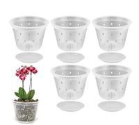 Vasi di orchidee con buchi - fioriere trasparenti, set di pentole a fessura | Contenitori di radici traspiranti, supporti per orchidee trasparenti per giardini esterni e display per piante da interno