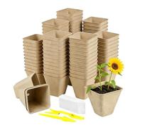 Vasi di Torba per Piantine - 70 pezzi di contenitori quadrati riutilizzabili per giardinaggio | Kit Con Vasi Di Torba E Piantatrice Di Giardino Da Vivaio - Per Coltivazione Interna Ed Esterna Giardino