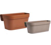 Vaso balconiera b-smart Xl con sottovaso in resina colore terracotta 46x16x19 cm