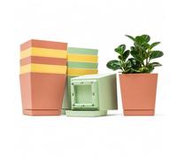 Vasi Fiori Plastica da Esterno Interno 12 cm | Set di 12 Vasi, Pastello | Moderni Quadrati | Con Fori di Drenaggio e Sottovaso | Plastica Dura | Resistente ai Raggi UV
